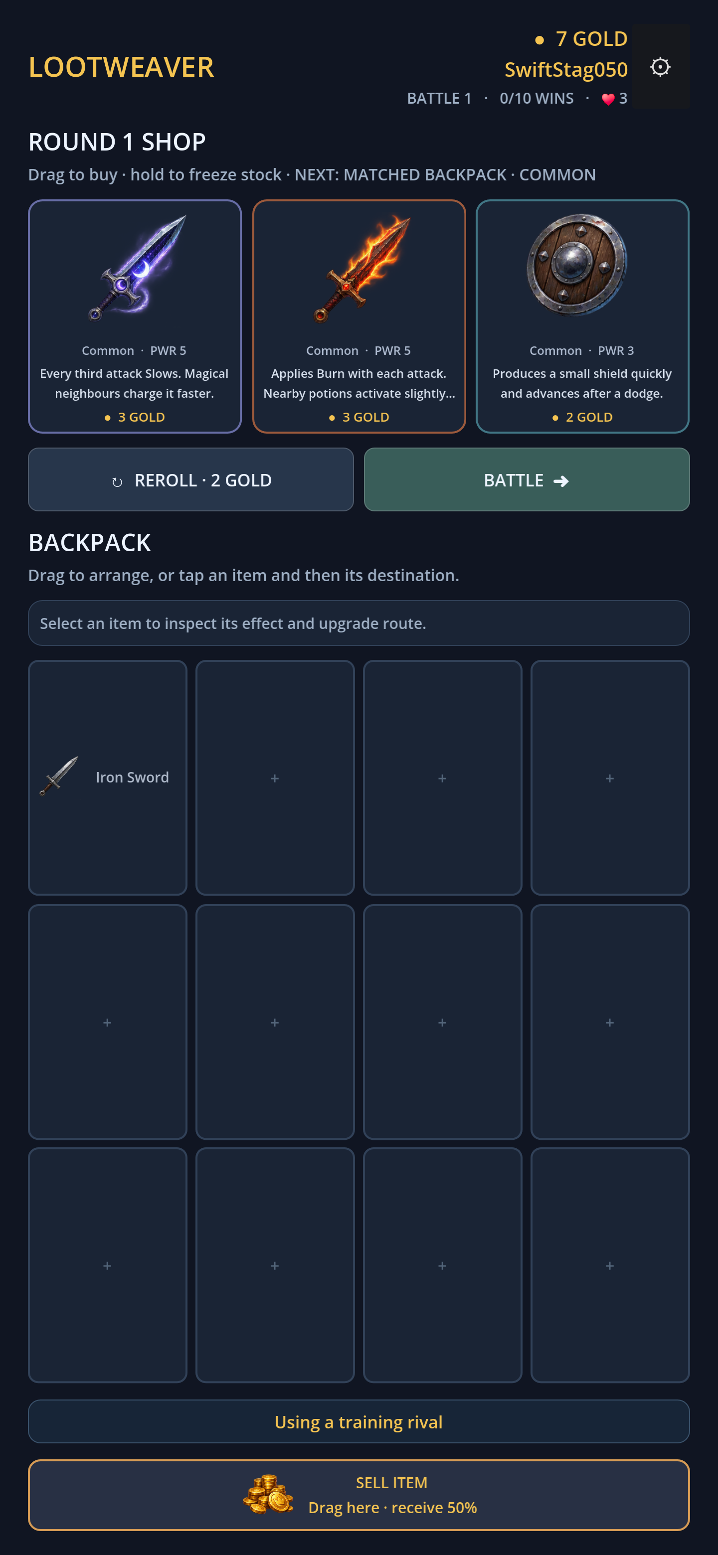 Arranging items in the backpack shop